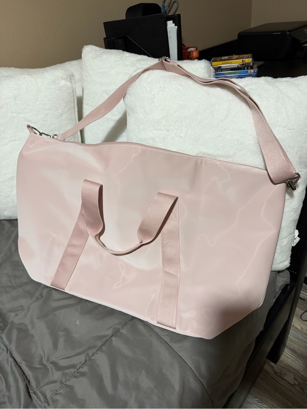 Light Pink Travel Tote Bag with Adjustable Strap
